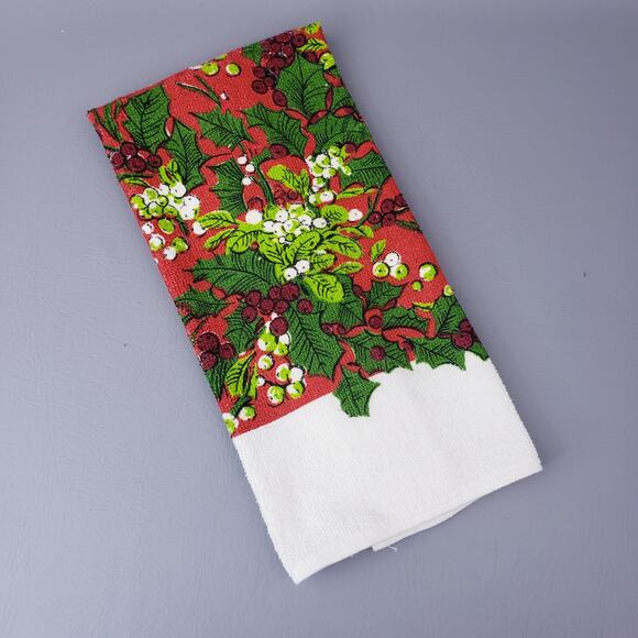 VTG Cannon Holly & Mistletoe Kitchen Dish Hand Tea Towel USA Christmas Holiday - Picture 1 of 7